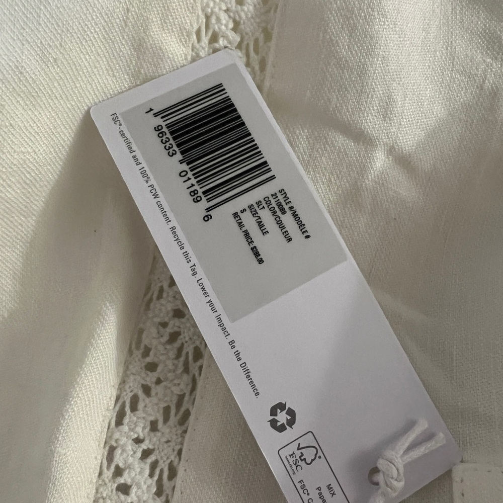 NWT Outerknown Linen Organic Cotton Belted Shirt Dress Lace Detail Ivory S - Picture 5 of 9